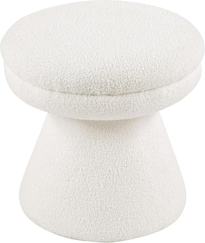 Furniture of America Rami Modern 18-inch Mushroom-Shape Upholstered Ottoman with Tapered Pedestal, Vanity Stool Chair, Small Foot Stool for Bedroom, Living Room, Entryway, Beige