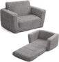 ALIMORDEN 2-in-1 Flip Out Cuddly Sherpa Toddler Couch, Convertible Sofa to Lounger, Grey