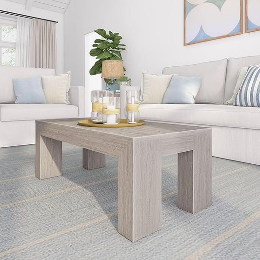 Plank+Beam Modern Rectangular Coffee Table, 40", Rectangle Coffee Table for Living Room, Mini Center Tables for Small Spaces, Small Living Space Tea Table, Seashell Wirebrush