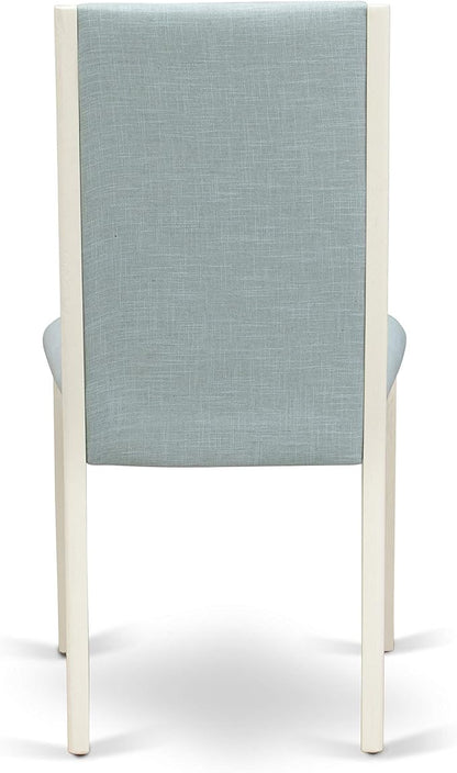East West Furniture X027LA015-5 5 Piece Dining Room Furniture Set Includes a Rectangle Dining Table with X-Legs and 4 Baby Blue Linen Fabric Upholstered Chairs, 40x72 Inch, Multi-Color