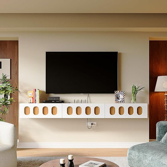 Floaticase Fully Assembled Floating TV Stand, 47IN High Gloss Wall Mounted Entertainment Center with Flip-Down Doors & Drawers, TV Console Under TV Shelf for Bedroom Livingroom