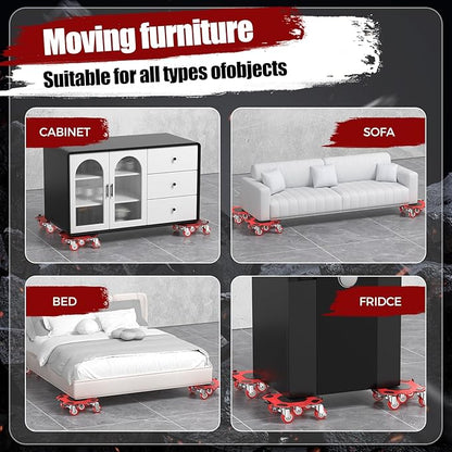 Upgraded Furniture Dolly Movers 5 Wheel Heavy Duty 3000LBS Capacity Carbon Steel Panel 360° Rotating Casters Furniture Slider for Sofa Refrigerator Piano (Red, 6in)