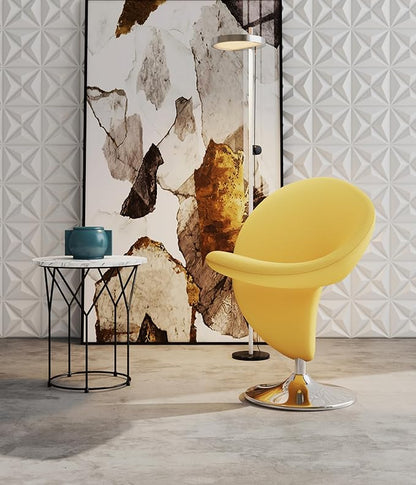 Manhattan Comfort Curl Swivel Accent Chair with 360° Turn, Fully Assembled, Upholstered in Wool Blend, Modern Ergonomic Design with Polished Chrome Base, Living Room & Office, Set of 1, Yellow