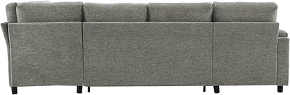 Eafurn Oversized U Shaped Sectional Sleeper Sofabed Pull Out Couch Bed for Living Room 6 Seater Upholstered Convertible Pullout Lounge Sofa Couch w/Storage Chaise, USB Ports for Living Room Apartment