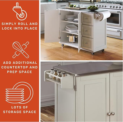 Homestyles Dolly Madison Rolling Mobile Kitchen Island with Storage and Towel Rack, 54 Inch Width, Off White