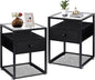 VECELO End Table, Modern Nightstand with Drawer, Night Stand Set of 2 for Bedroom Living Room,Tempered Glass