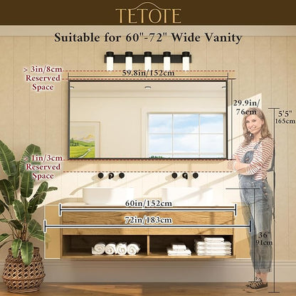 TETOTE Brushed Nickel Vanity Mirror for Bathroom 60" x 30" Beveled Frame Rectangle Bathroom Mirror for Over Sink Brushed Nickel, Tempered Glass, Stronger Frame, Modern Farmhouse Bedroom, Entryway
