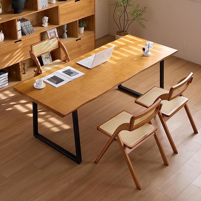 Modern Solid Wood Executive Desk – Spacious and Minimalist Home Office Workstation Perfect for Writing and Professional Use (Light Brown, 55.12)