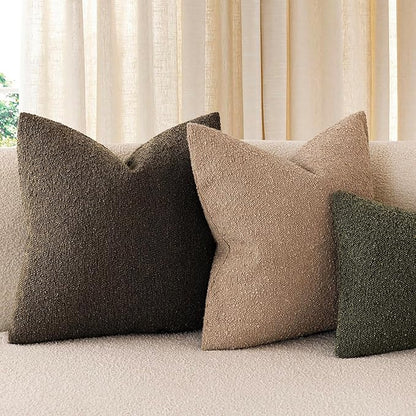 Foindtower Pack of 2 Textured Boucle Throw Pillow Covers Accent Solid Decorative Lumbar Pillow Cases Cozy Couch Cushion Case for Chair Sofa Bedroom Living Room Home Decor 12x20 Inch Chocolate