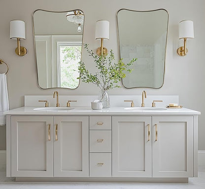 Gold Bathroom Mirror, Irregular Wall Mirror with Anti-Rust Metal Frame, 24x36 Butterfly Mirror for Wall Decor, Bedroom, Dining Room, Powder Room, Entryway, Mantel, Foyer