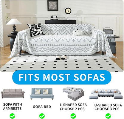 LUFEIJIASHI Boho Couch Covers for Sofa Non Slip Sofa Covers Washable Couch Covers for 3 Cushion Couch Sofa Pet Friendly Sectional Couch Cover Blanket Furniture Protector for Dogs (Grey, 71"x134")
