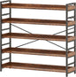 HCHQHS 5 Tier Bookshelf, Adjustable Industrial Bookcase, Vertical Tall Book Shelf, Wood and Black Metal Open Bookshelves for Home Office, Living Room, Bedroom