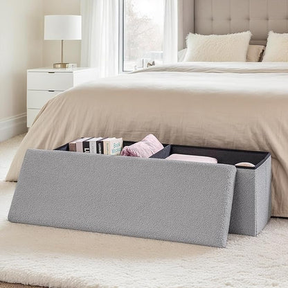 43 Inches Storage Ottoman Bench - Extra Large Foldable Ottoman with Storage, Bench for Living Room, Bedroom, Entryway - Grey