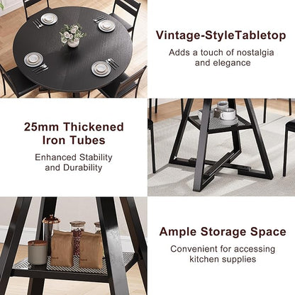 Round Dining Table for 4,Kitchen Dining Room Circle Dinner Pedestal Table,Space Saving Wood Kitchen & Dining Room Furniture (Black, 47In)