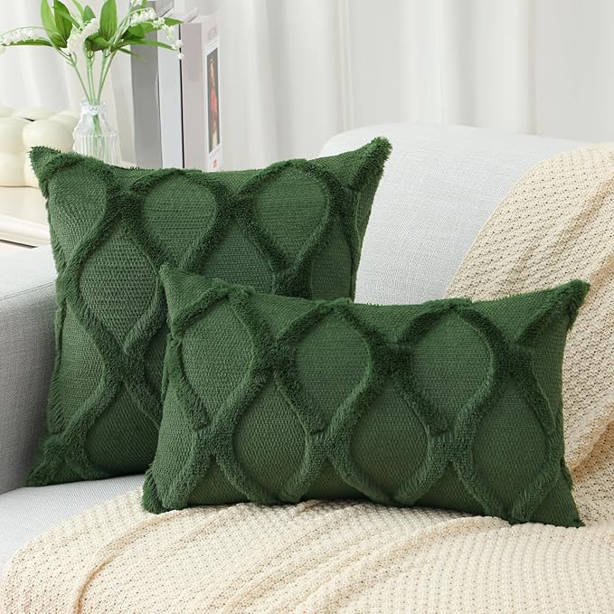 decorUhome Throw Pillow Covers 12x20 Inch Set of 2, Soft Plush Faux Fur Wool Lumbar Forest Elf Couch Pillow Covers, Decorative Neutral Pillow Cases for Bed Sofa Living Room Home Decor