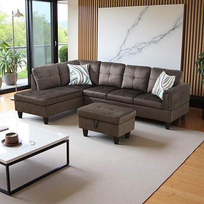 97" Oversized Sectional Couch, L Shaped Couch with Storage Ottoman, Modern Modular Sofa with Deep Seat, Sectional Couches for Living Room and Office, Dark Brown (Flannel)
