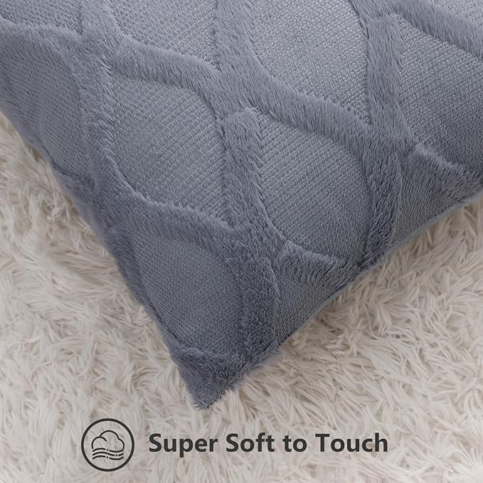 decorUhome Throw Pillow Covers 18x18 Inch Set of 2, Soft Plush Faux Fur Wool Blue Grey Couch Pillow Covers, Decorative Neutral Pillow Cases for Bed Sofa Living Room Home Decor