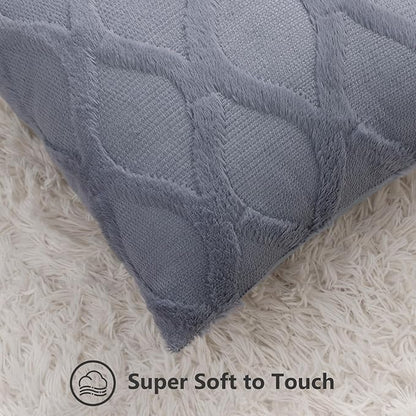decorUhome Throw Pillow Covers 18x18 Inch Set of 2, Soft Plush Faux Fur Wool Blue Grey Couch Pillow Covers, Decorative Neutral Pillow Cases for Bed Sofa Living Room Home Decor