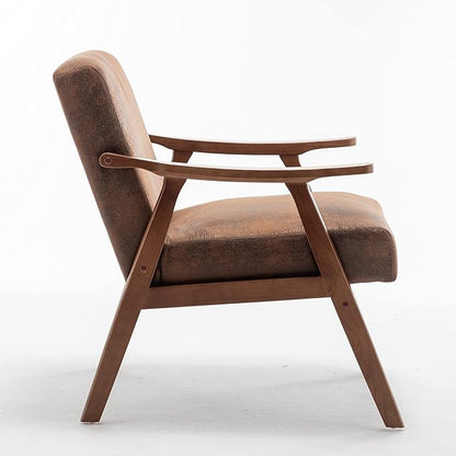 Container Furniture Direct Accent Chair with Microfiber Upholstery and Solid Wood Frame, Classic Mid-Century Modern Living Room Furniture for Extra Seating, Brown