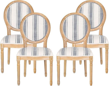 Christopher Knight Home Phinnaeus Dining Chair Set, Set of 4, Wood, Dark Blue Stripes + Light Beige + Natural