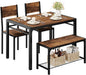 Shahoo Kitchen Table and 2 Chairs for 4 with Bench, 4 Piece Dining Sets for Small Space, Rust Brown