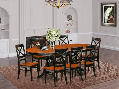 East West Furniture PLQU9-BCH-W 9 Piece Dining Table Set Includes an Oval Dinner Table with Butterfly Leaf and 8 Dining Room Chairs, 42x78 Inch, Black & Cherry