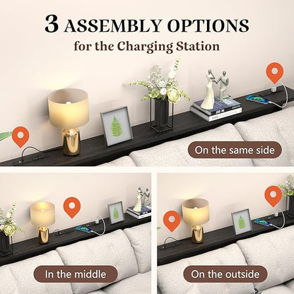 GRLEAF 63" Narrow Console Sofa Table with Built-in Power Strip (4 AC Outlets & 4 USB Ports) – 4.9ft Power Cord, Metal Frame, Easy Assembly, Ideal for Behind Couch, Hallway, and Home Office | Black