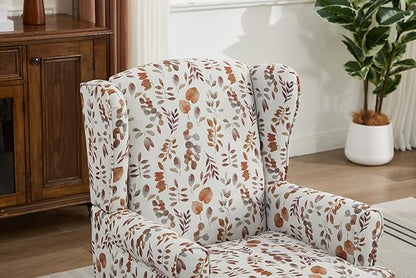 Ball & Cast Modern Accent Chair,Comfy Upholstered Armchair with Retro Wood Legs,Floral Design Single Sofa Chair,Living Room Furniture for Apartment,Bedroom,Office,Linen Fabric,Floral Yellow