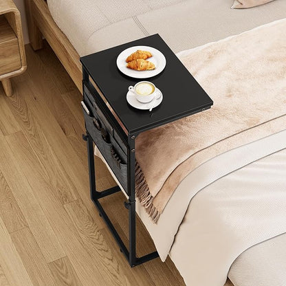 Vagusicc C Shaped End Table, Set of 2 Tall Side Table for Couch, Adjustable Height Small Couch Side Table for Small Spaces, End Table Slide Under Sofa Table TV Tray Arm Table for Living Room, Black