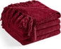 Chenille Throw Blanket for Couch 60"X 80" Twin, Soft Cozy Throws with Fringe Tassel for Bed Sofa Chair Cover, Lightweight Knitted Decorative Boho Blankets for Living Room, Red
