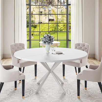 47.24" Round Dining Table for 4-6 Person, Modern Kitchen Table With Metal Legs, Pedestal Circle Table for Dining Room (White)