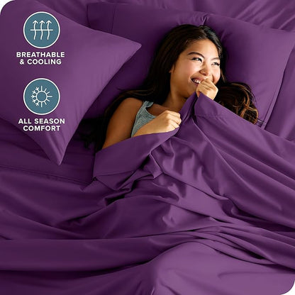 Bare Home Split King Sheet Set - 1800 Ultra-Soft Microfiber Bed Sheets - Double Brushed - Deep Pockets - Easy Fit - 5 Piece Set - Bed Sheets & Pillowcases (Split King, Plum)
