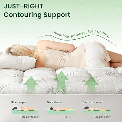 Love's cabin Full Size Mattress Topper, Rayon Derived from Bamboo, 900 GSM Mattress Topper Pad, Thick Pillow Top Mattress Pad with Stretches up 8"-20" Deep Pocket(54"x75")