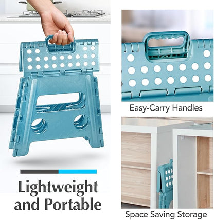 Handy Laundry Folding Lightweight Step Stool - Sturdy Enough to Support Adults and Safe Enough for Kids - Opens Easy with One Flip - Great for Kitchen, Bathroom or Bedroom (Teal - 13 inch)