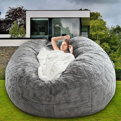 Bean Bag Chair for Adults Kids Without Filling Comfy Fluffy Giant Round Beanbag Lazy Sofa Cover for Reading Chair Floor Chair, 6FT, Grey