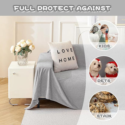 MYSKY HOME Couch Cover Sofa Covers for 3 Cushion Couch, Dog Couch Covers Protector for Sectional Sofa, Non Slip Soft Sofa Slipcover Modern Furniture Protector for Pet, 91" x 134", Light Grey