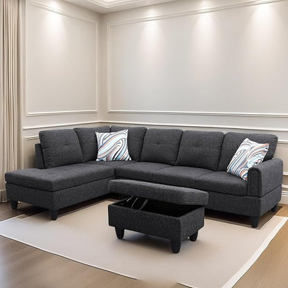 L Shaped Sectional Couches for Living Room, Modern Modular Sectional Sofa with Ottoman Storage, Comfy L Shaped Couch with Chaise for Bedroom Apartment Furniture, Gray