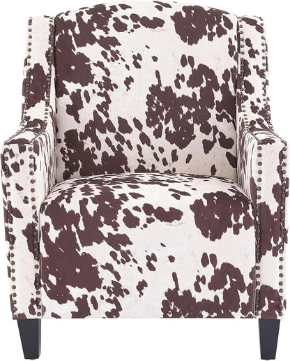 Ball & Cast Upholstered Arm Chair,Classic American Style Flower Design Fabric Dining Chair,Comfy Accent Chair w/Nailhead Trim & Wooden Legs,Seating Furniture for Bedroom,Apartment,Brown+White