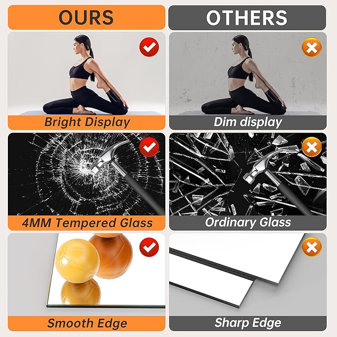 Hasipu 2 Pcs 83''x39'' Home Gym Mirror Large Full Length Wall Mounted Full Body Mirror for Yoga Dance Fitness Exercise Studio Bedroom Garage, Frameless Tempered Glass Workout Mirrors Black Rectangular