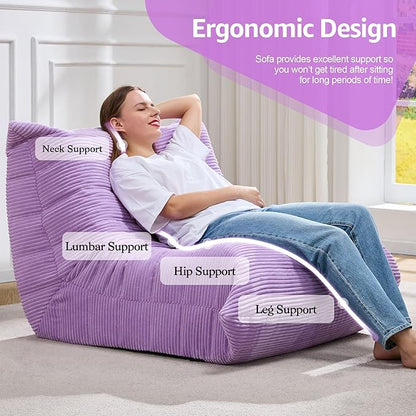 Bean Bag Chairs for Adults Giant Bean Bag Chair Memory Foam BeanBag Chair Big Bean Bag Sofa with Filler Faux Fur Fireside Beanbags Lazy Sofa for Living Room Bedroom Dorm Office (Purple Corduroy)