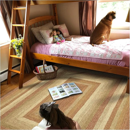 Homespice Harvest Premium Jute Braided Area Rug, 8' x 10' Rectangular Beige - Tan - Red, Reversible, Natural Jute Yarn Rustic, Country, Primitive, Farmhouse Style - 30 Day Risk Free Purchase
