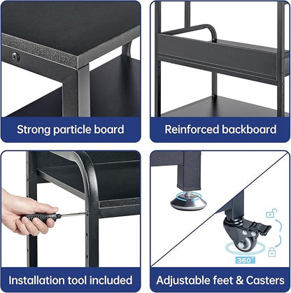32.3" x 18.9" Extra Large Printer Stand Table with Adjustable Storage Shelf, 3 Tier Rolling Printer Cart with Industrial Wheels for Home Office, Black