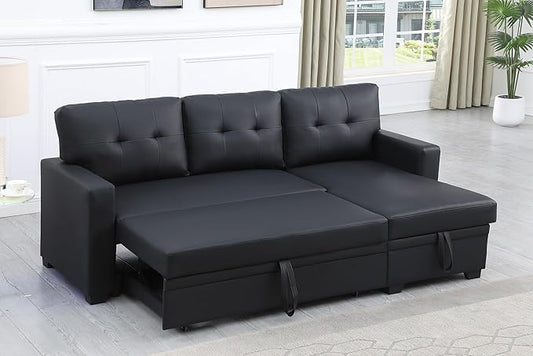 Devion Furniture Maison 4-in-1 Convertible L Shaped Couch with Pull Out Bed and Storage, Sectional Sleeper Sofa with Reversible Chaise for Living Room, Apartment, Bedroom, Office
