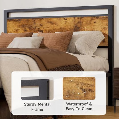 Z-hom Upgraded King Size Bed Frame, Heavy Duty Metal Sturdy King Bed Frame with Modern Wood Headboard & Footboard, Stable Platform Bed Furniture Bed Storage, No Noise, No Box Springs, Vintage Brown