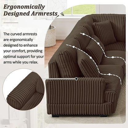 129" Oversized U Shaped Modular Sectional Sofa Couch for Living Room 7 Seater Plush Corduroy Upholstered Large Sofa Deep Seat Cloud Couch with Extra Wide Chaise Lounge and Detachable Thick Cushions