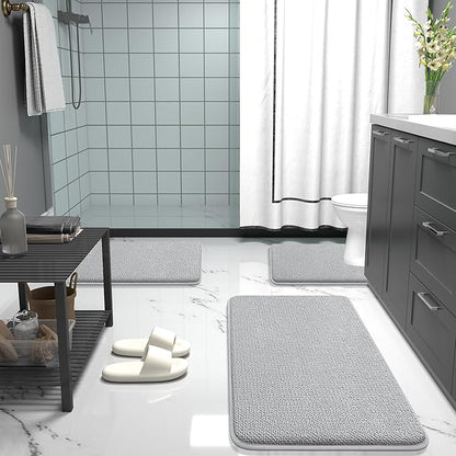 OLANLY Thick Memory Foam Bath Mat Rug 24x16, Extra Soft Absorbent Bathroom Rug, Quick Dry Bath Mats, Non-Slip, Machine Washable Carpet for Bathroom, Tub and Shower, Home Decor Accessories, Light Grey