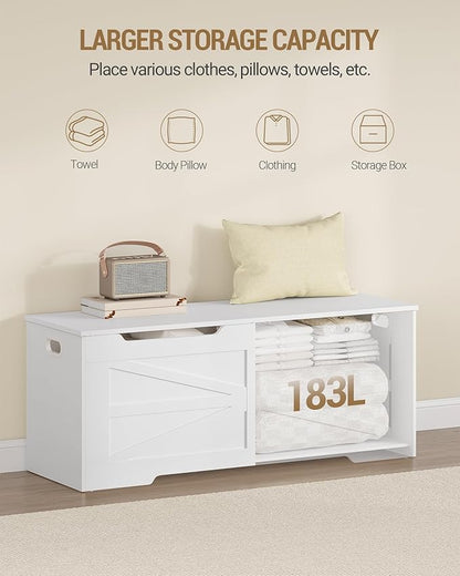 47.2" Storage Chest, Extra Large Storage Trunk with 2 Safety Hinges, Wooden Box Bench, Lift-Top Organizer Chest, Shoe Bench for Entryway, Bedroom, Living Room, White SB13403X