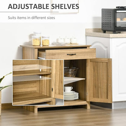 HOMCOM Farmhouse Sideboard Buffet Cabinet, Barn Door Coffee Bar Cabinet with Drawer and Adjustable Shelf, for Living Room, Entryway, Natural Wood Effect