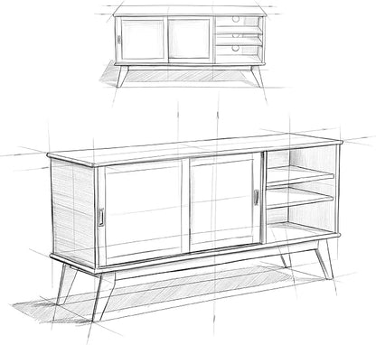 SIMPLIHOME Draper SOLID HARDWOOD 60 Inch Wide Mid Century Modern TV Media Stand in Teak Brown For TVs up to 65 Inches, For the Living Room and Entertainment Center