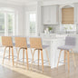 Vienna Modern Counter Height Swivel Bar Stool with Grey Upholstered Seat and Patterned Oak Wood Frame Set of 3